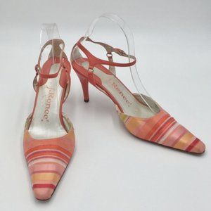 J. Renee Vintage Multi Coral Stripe Fabric Heels